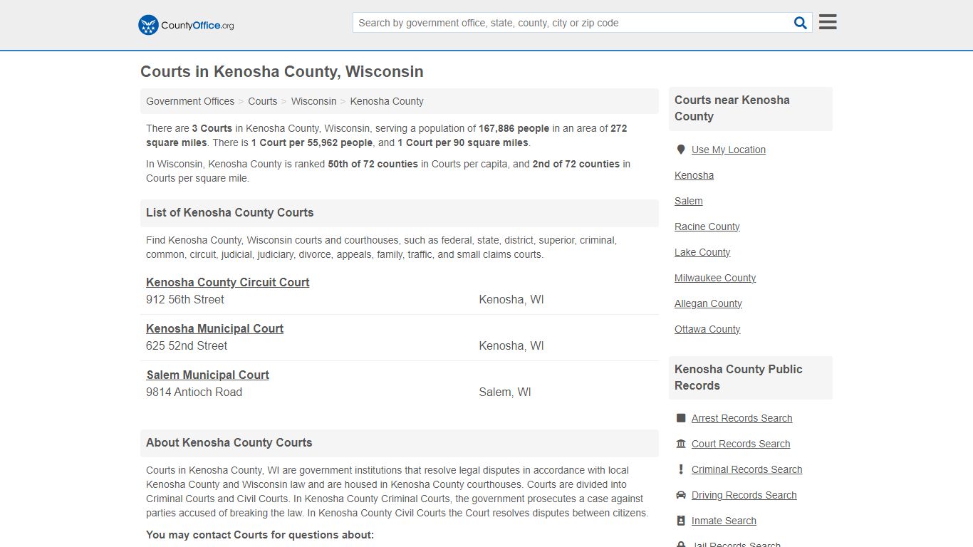 Courts - Kenosha County, WI (Court Records & Calendars)